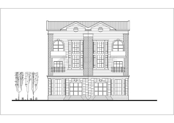 南京市某小区270平米三层砖混结构双拼式欧式别墅建筑设计CAD图纸-图二