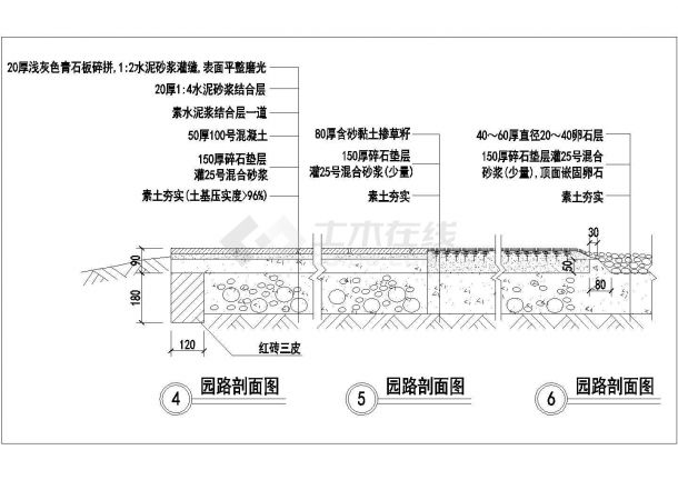 经典园路规划设计cad剖面施工详图（含6种类型设计）-图二