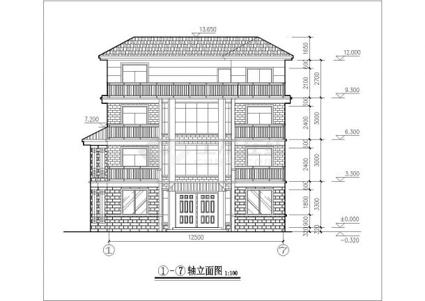 临沂市某居住区三层砖混结构双拼别墅CAD建筑设计图纸（含阁楼）-图一