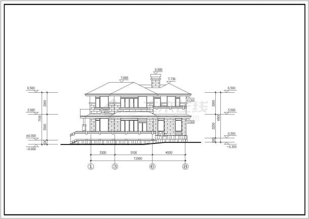 上海市嘉定区某别墅区2层混合结构独栋别墅CAD建筑设计图纸-图二