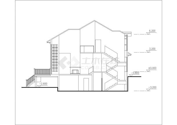 成都市某村镇405平米2层砖混结构坡地别墅CAD建筑设计图纸（含地下室）-图二