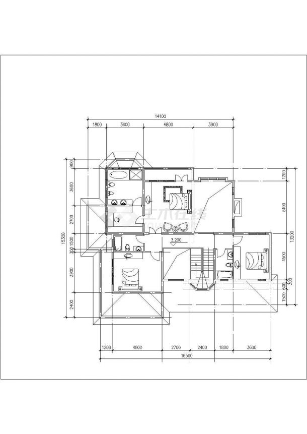 郑州市幸福新村420平米双层混合结构自建民居别墅楼CAD建筑设计图纸-图二