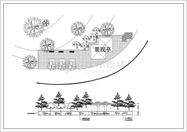某植物园景观亭设计cad建筑施工详图（含总平面图）-图二