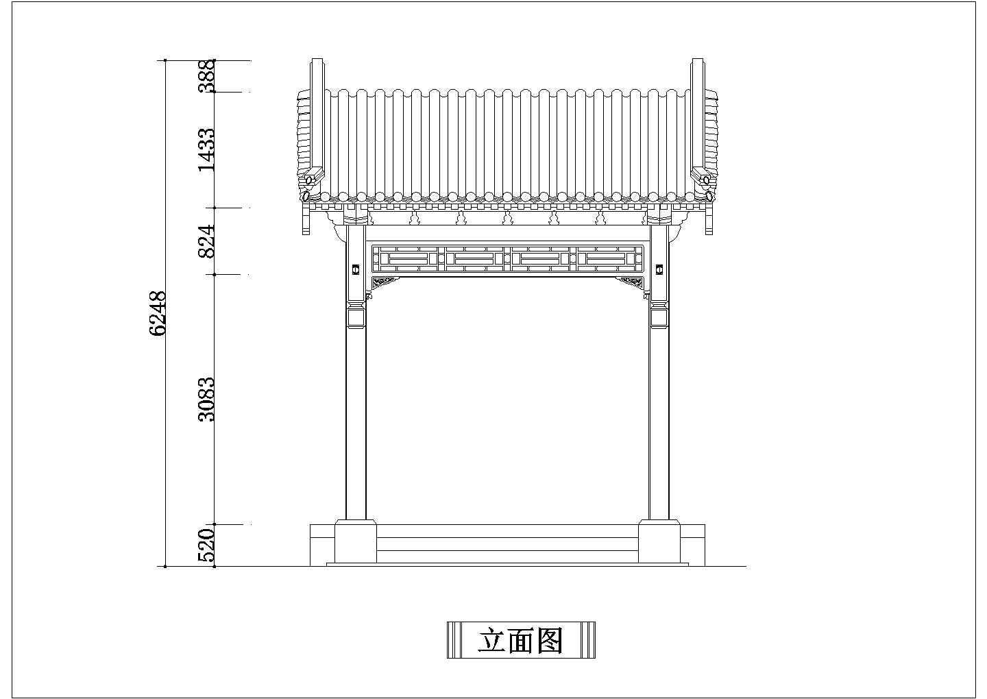 典型中式仿古风格牌坊大门设计cad建筑方案图（含多种类型设计）