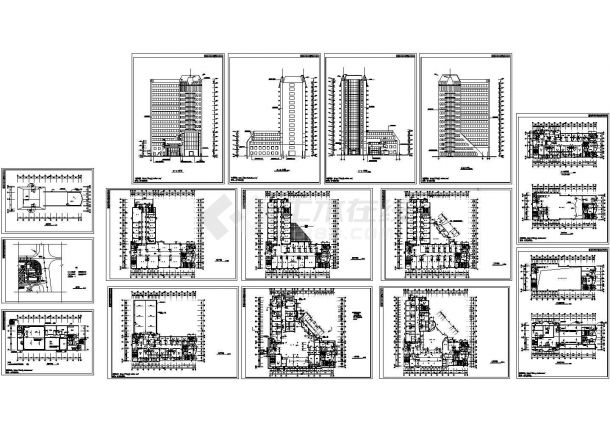 1某地6层医院综合楼建筑施工图【各层及屋顶平面 总平 4个立面（无剖面图）】-图一