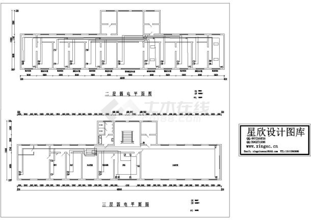 济南市某3层综合楼二三层弱电平面设计CAD施工图-图一