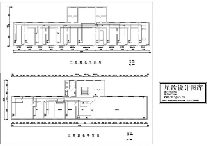 济南市某3层综合楼二三层弱电平面设计CAD施工图_图1