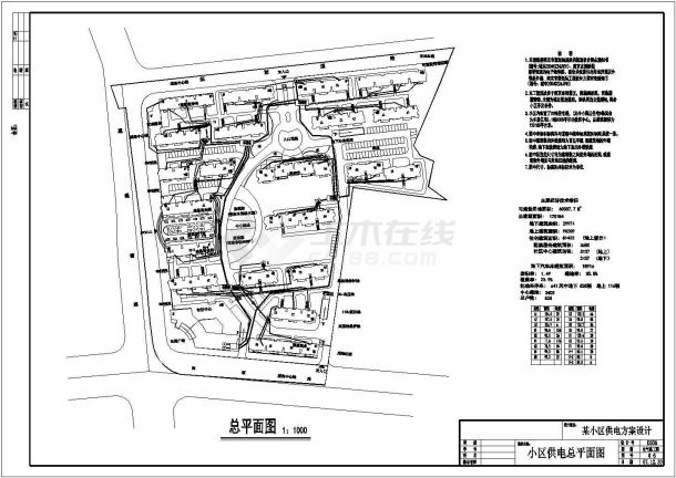 某市小区供电规划设计cad图(含总平面图)-图一