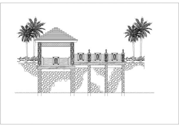 某园林景观平台和亭设计cad施工详图-图二