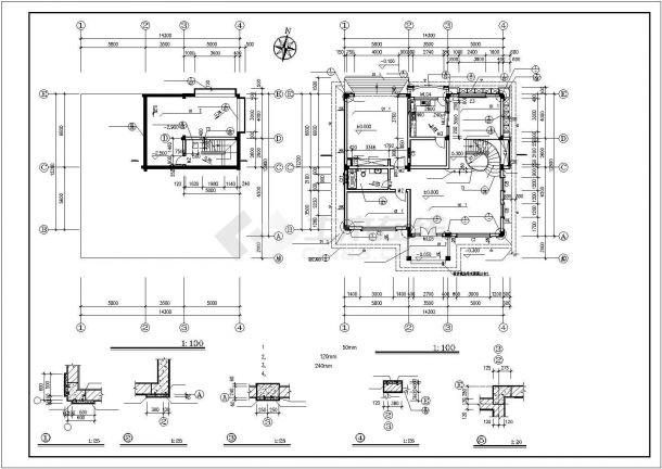 舟山市某小区440平米3层砖混结构单体别墅建筑设计CAD图纸（含半地下室）-图二