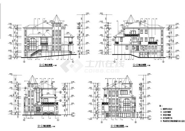 东莞市碧水花园小区570平米3层砖混结构单体别墅建筑设计CAD图纸-图一