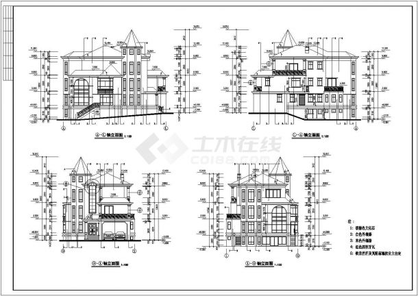 衢州市某小区580平米3层砖混结构豪华单体别墅CAD建筑设计图纸-图一