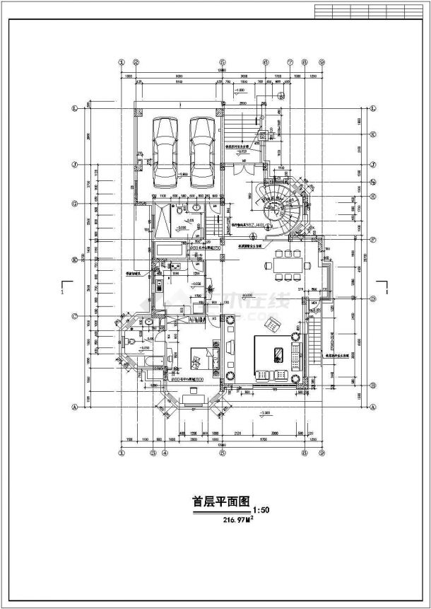 衢州市某小区580平米3层砖混结构豪华单体别墅CAD建筑设计图纸-图二