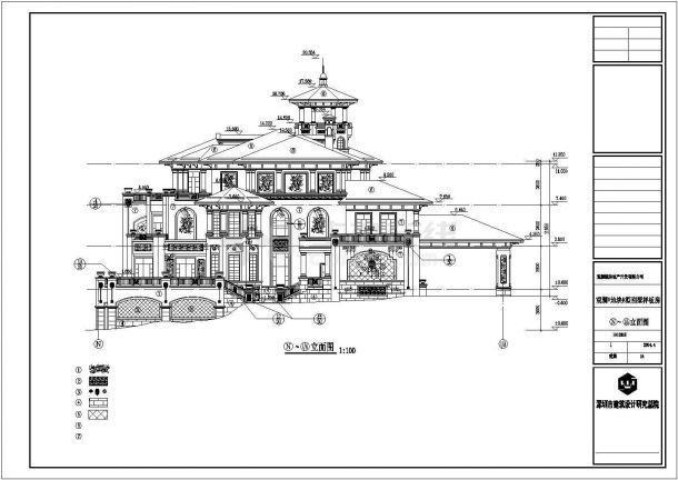 郑州市某避暑山庄2200平米三层框架结构别墅建筑设计CAD图纸-图二