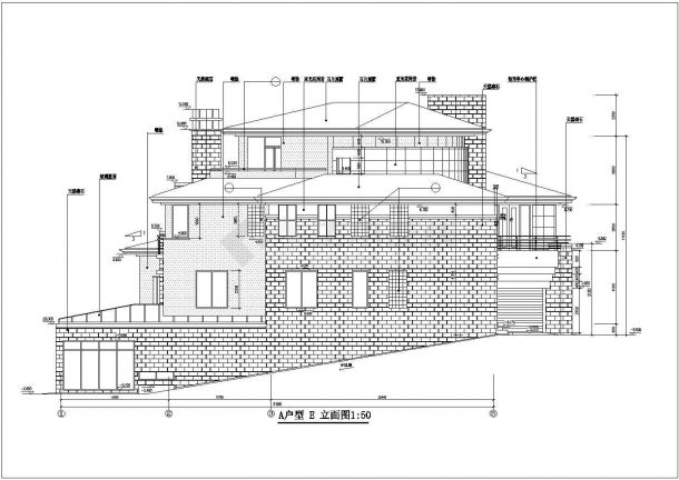杭州萧山区某度假山庄3层砖混结构单体别墅建筑设计CAD图纸-图一