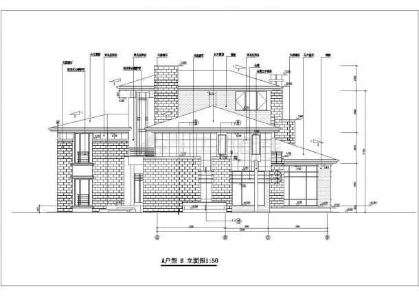 杭州萧山区某度假山庄3层砖混结构单体别墅建筑设计CAD图纸-图二