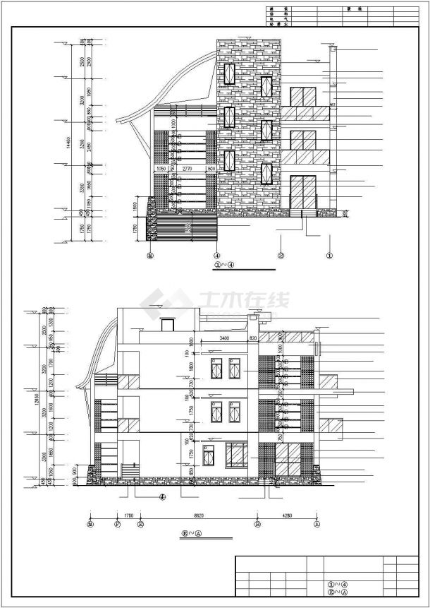 北京某小区395平米3层钢混框架结构独栋别墅建筑设计CAD图纸（含效果图）-图一