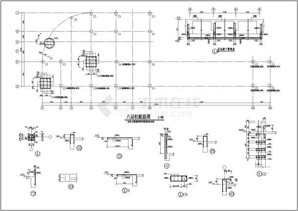 框架式办公综合楼建筑结构施工CAD图纸-图二