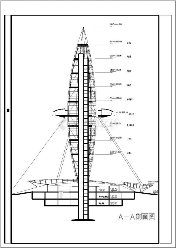 旅游观光塔建筑结构设计cad施工图-图一