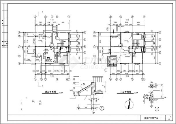 咸阳市广福村3层砖混结构独栋乡村别墅建筑设计CAD图纸（含效果图）-图一