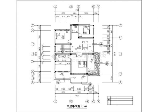 徐州市平安村410平米3层砖混结构乡村住宅楼建筑结构设计CAD图纸-图一
