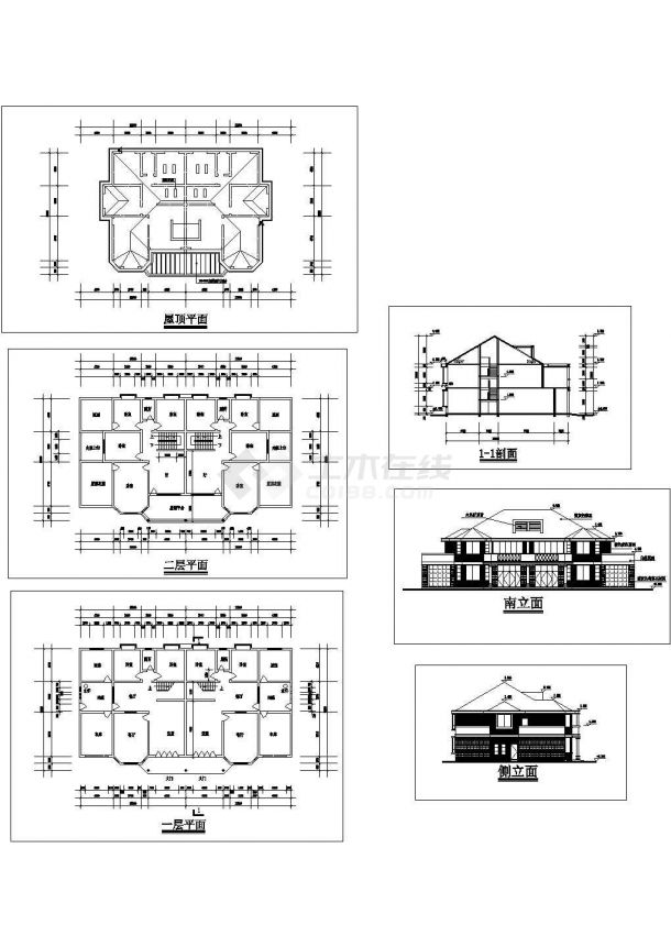 某三层砖混结构别墅设计cad全套建筑施工图（含设计说明，含结构设计，含效果图）-图二
