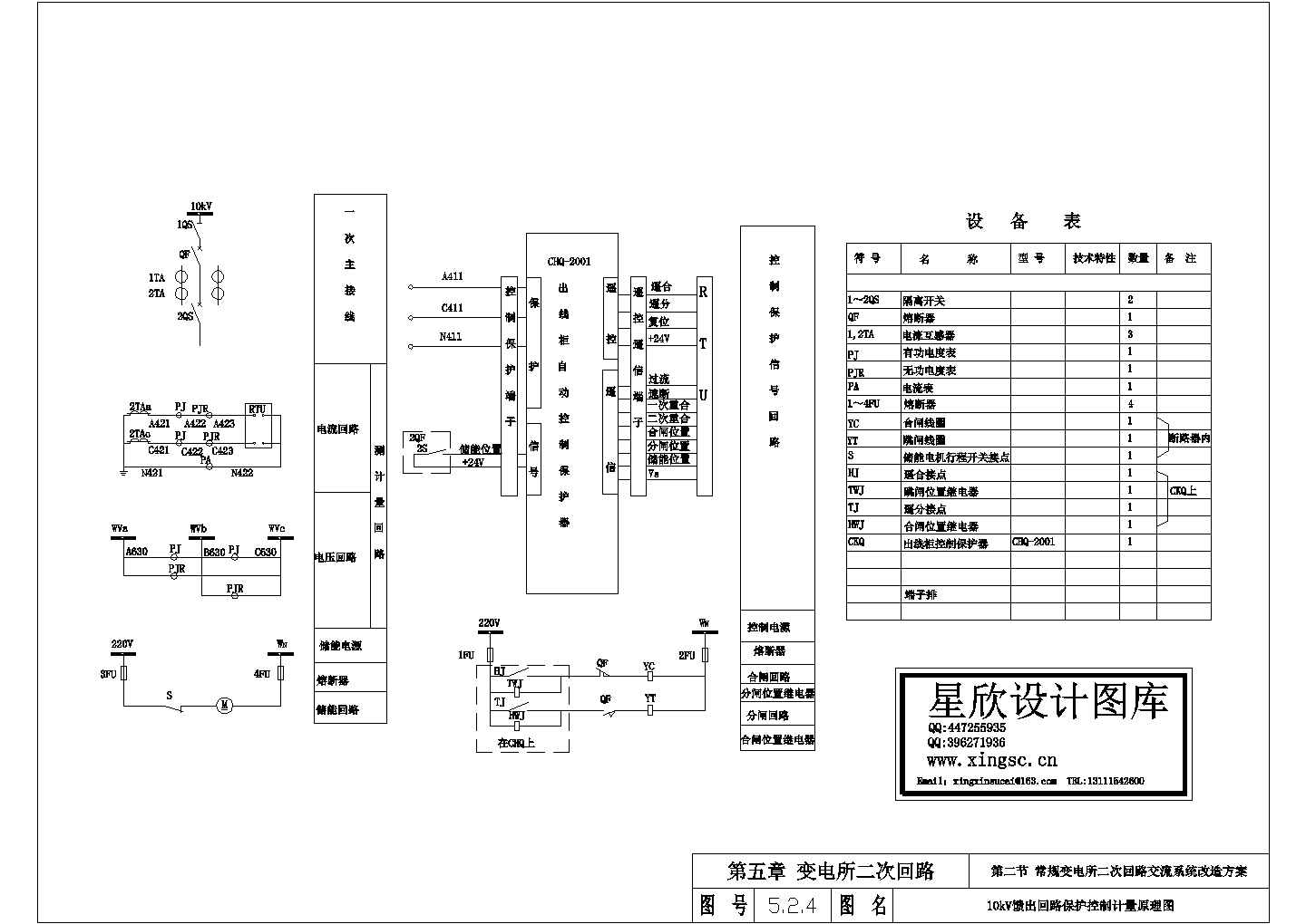 某标准型10kV馈出回路保护控制计量电气系统原理设计CAD图纸