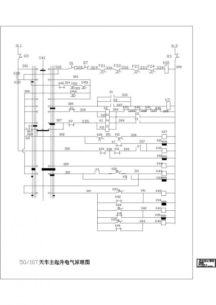 某标准型50—10T天车主起升电气系统原理设计CAD图纸_图1