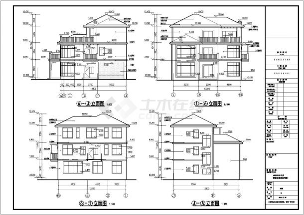 银川市御富花园小区410平米3层框架结构独栋别墅CAD建筑设计图纸-图一