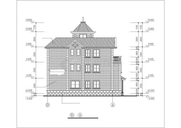 钦州市赋花苑小区3层砖混结构单体别墅CAD建筑设计图纸-图二
