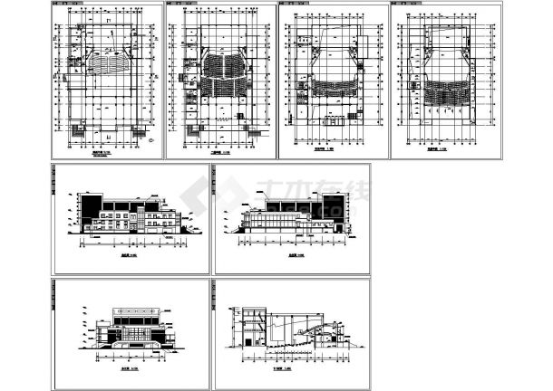 某大学多层报告厅CAD全套建筑设计图纸（含各层平面图）-图一