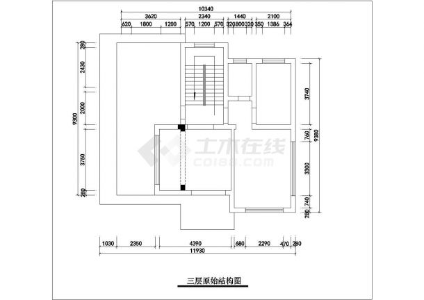 杭州市金福花园小区3层混合结构单体别墅内部结构设计CAD图纸-图一