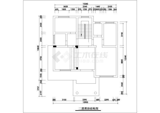 杭州市金福花园小区3层混合结构单体别墅内部结构设计CAD图纸-图二