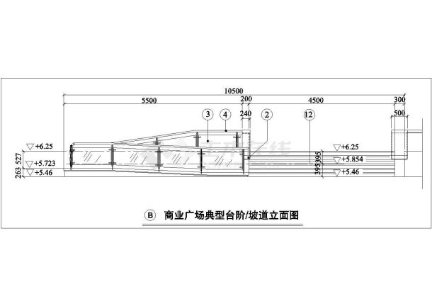 某商业广场台阶栏杆等小品设计cad建筑施工详图-图一