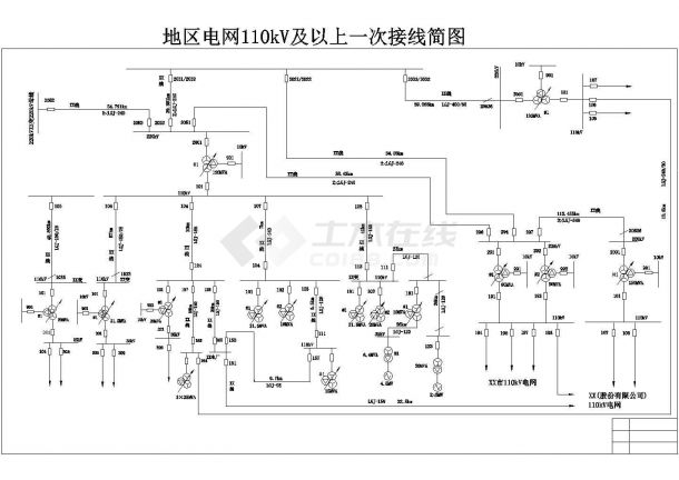 扬州某地区电网主接线全套设计CAD施工图-图一