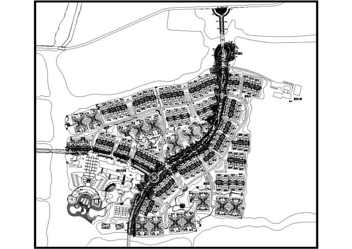 某世界名人城别墅区环境设计道路绿化规划cad 总平面施工图_图1