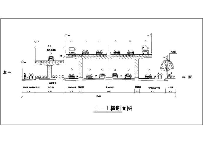 某城市高架道路绿化规划设计cad断面方案图_图1