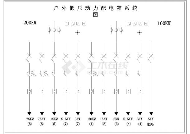 某标准型户外低压动力配电箱系统电气控制原理设计CAD图纸-图二