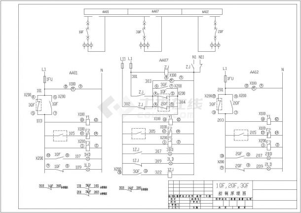 某标准型3WN6开关联锁电气控制原理设计施工CAD图纸-图一
