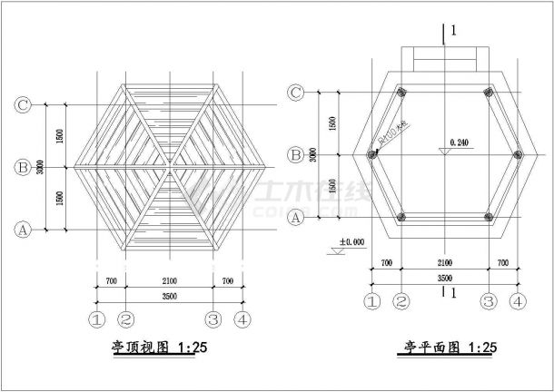 余杭老年活动中心工程景观六角亭设计cad全套建筑施工图（ 含设计说明，含结构设计）-图二