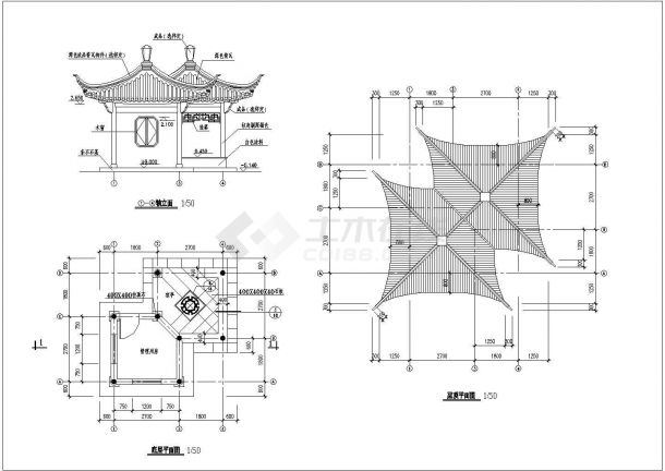 某景观双亭设计cad全套结构施工图（含设计说明，含建筑设计）-图二