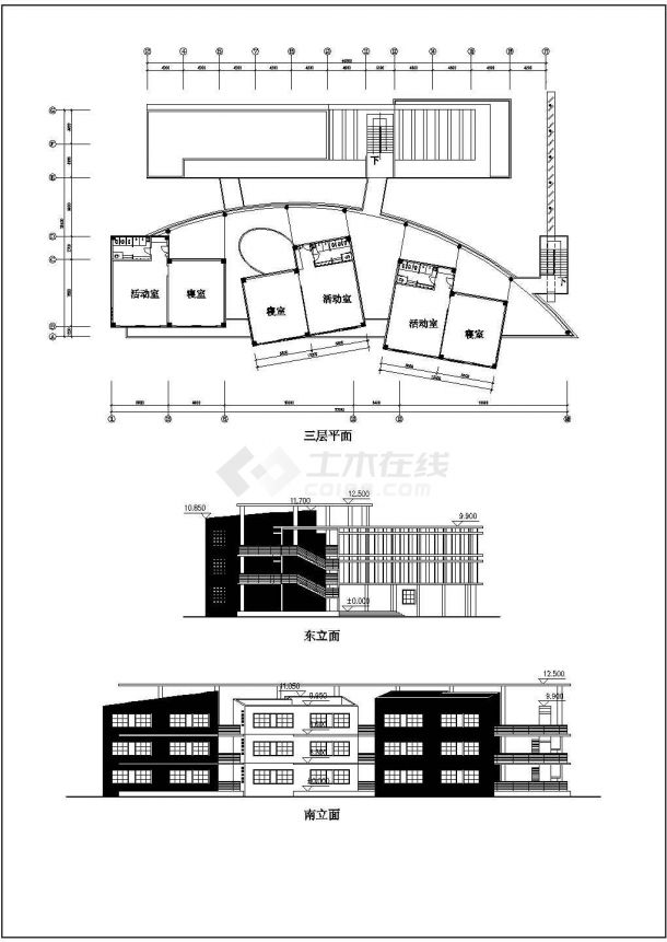 濮阳市馨晨幼儿园3层框架结构教学楼建筑设计CAD图纸-图二