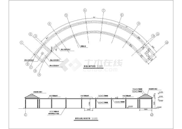 某景观长廊设计cad建筑施工大样图-图二