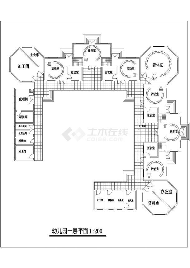 咸宁市某实验小学1550平米双层混合结构教学楼平立面设计CAD图纸-图一