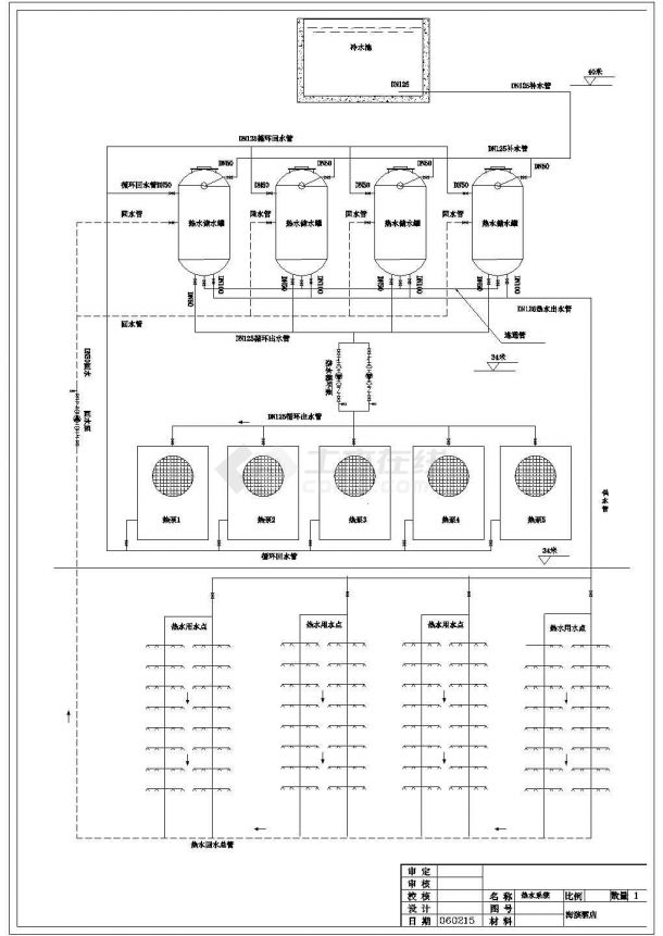 某星级酒店热泵系统cad平面设计图（含系统图，设计说明）-图一