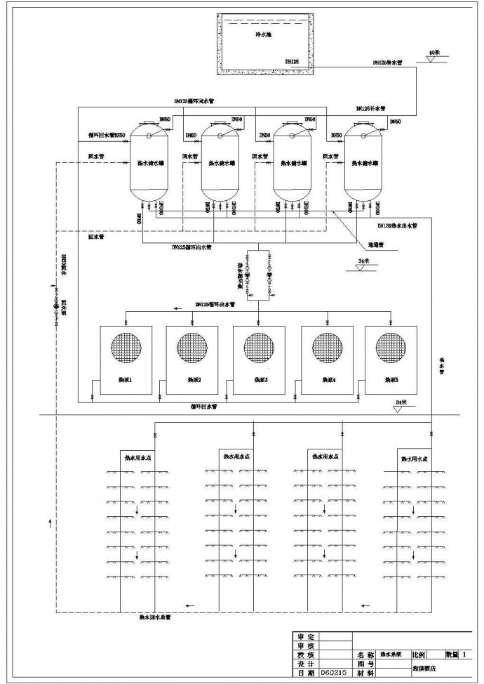 某星级酒店热泵系统cad平面设计图（含系统图，设计说明）_图1