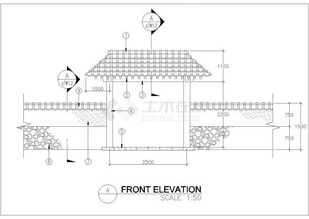 某景观大门规划设计cad建筑施工详图（ 英文标注）-图二