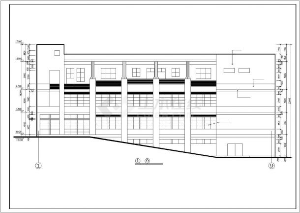 镇江某高校3500平米3层框架结构教学楼建筑设计CAD图纸（含负一层）-图一