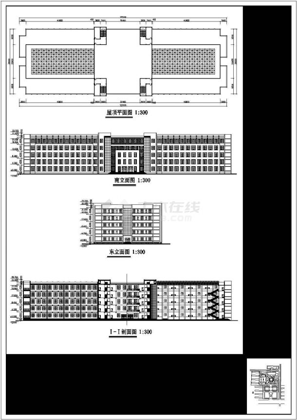 镇江某学校5层框架结构教学楼建筑设计CAD图纸（280x270m）-图一