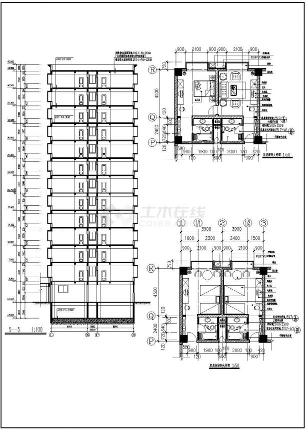 上海某1.1万平米13层框架结构星级大酒店建筑设计CAD图纸-图一
